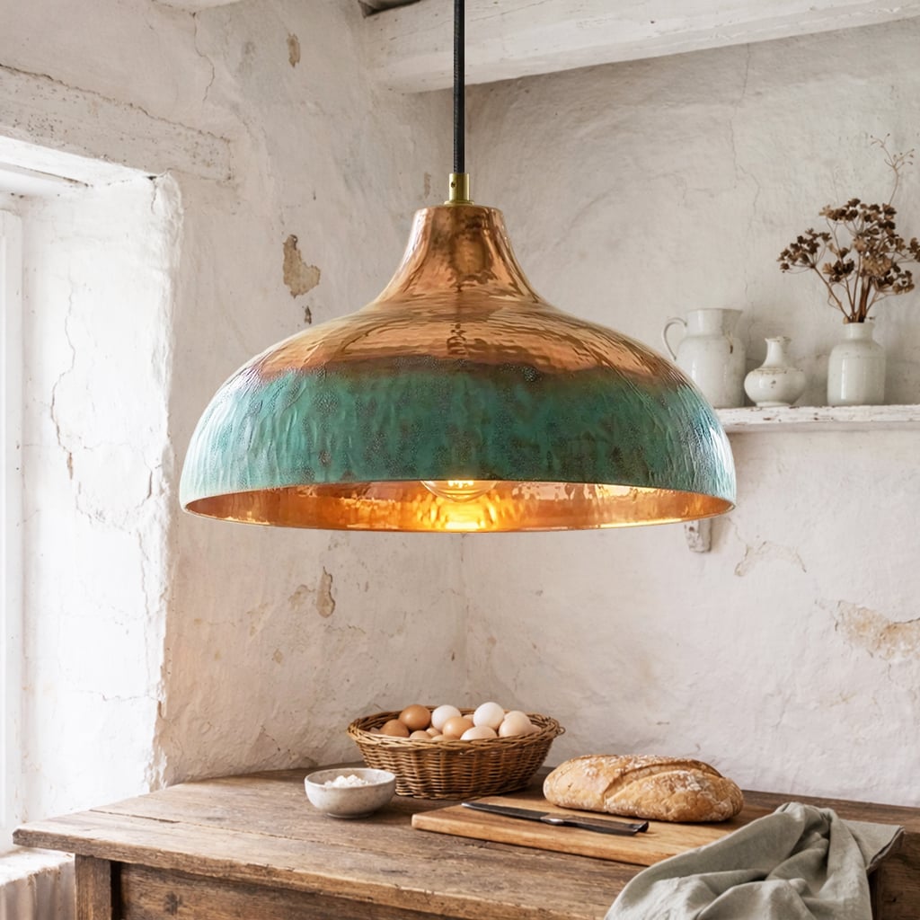 Two Tone Hammered Copper Pendant Light