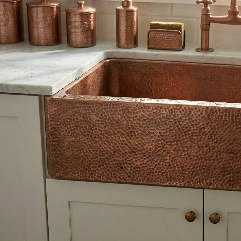 Hammered Copper Single Bowl Farmhouse Kitchen Sink-Deluxe