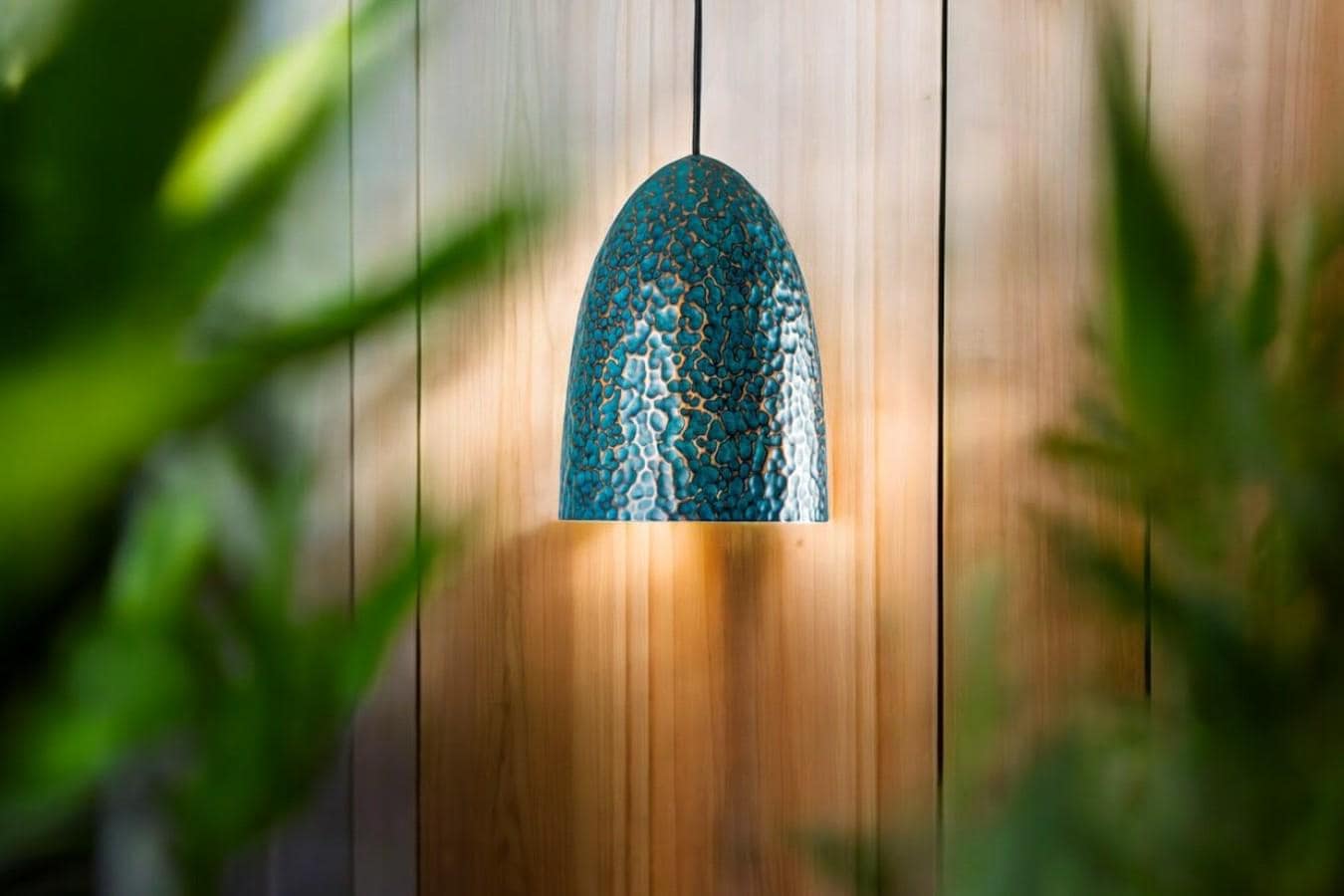 Hammered Oxidized Copper Pendant - Verdigris Bell Hanging Lamp