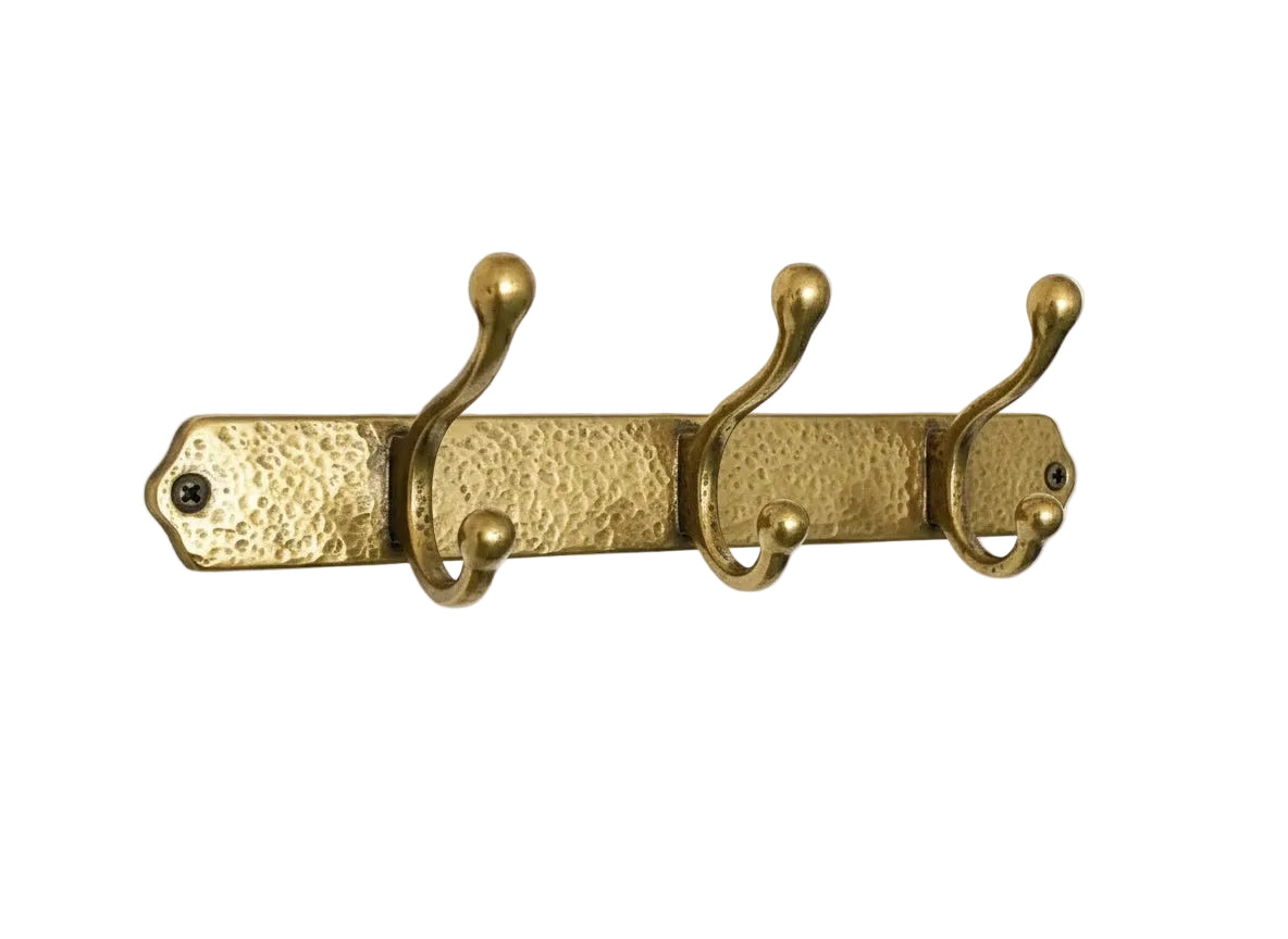 Hammered Solid Brass Wall Hooks – Handmade Unlacquered Coat Rack