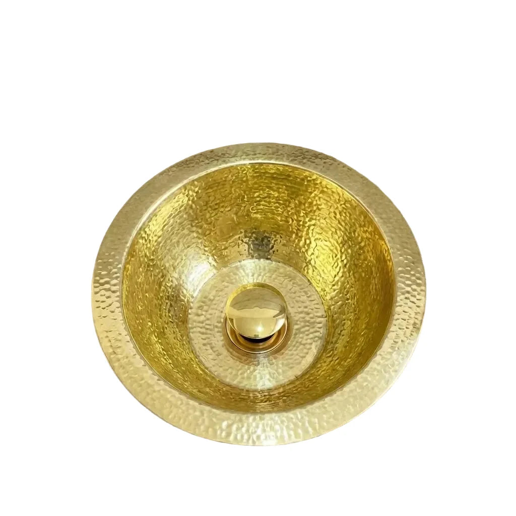 Hammered Unlacquered Brass Round Bar Sink – Solid Brass Prep Sink with Drain