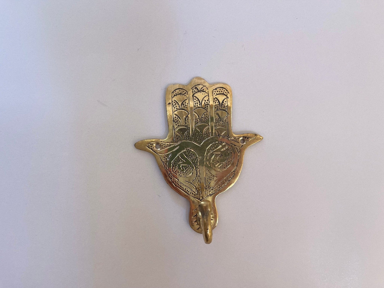 Hand-Engraved Solid Brass Hamsa Wall Hook - Unlacquered Coat Hanger