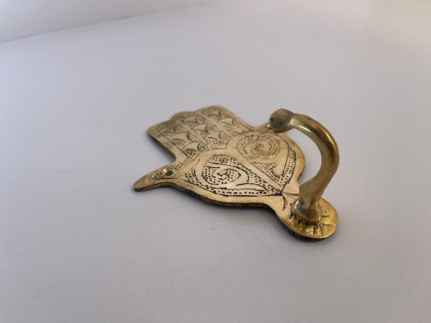 Hand-Engraved Solid Brass Hamsa Wall Hook - Unlacquered Coat Hanger