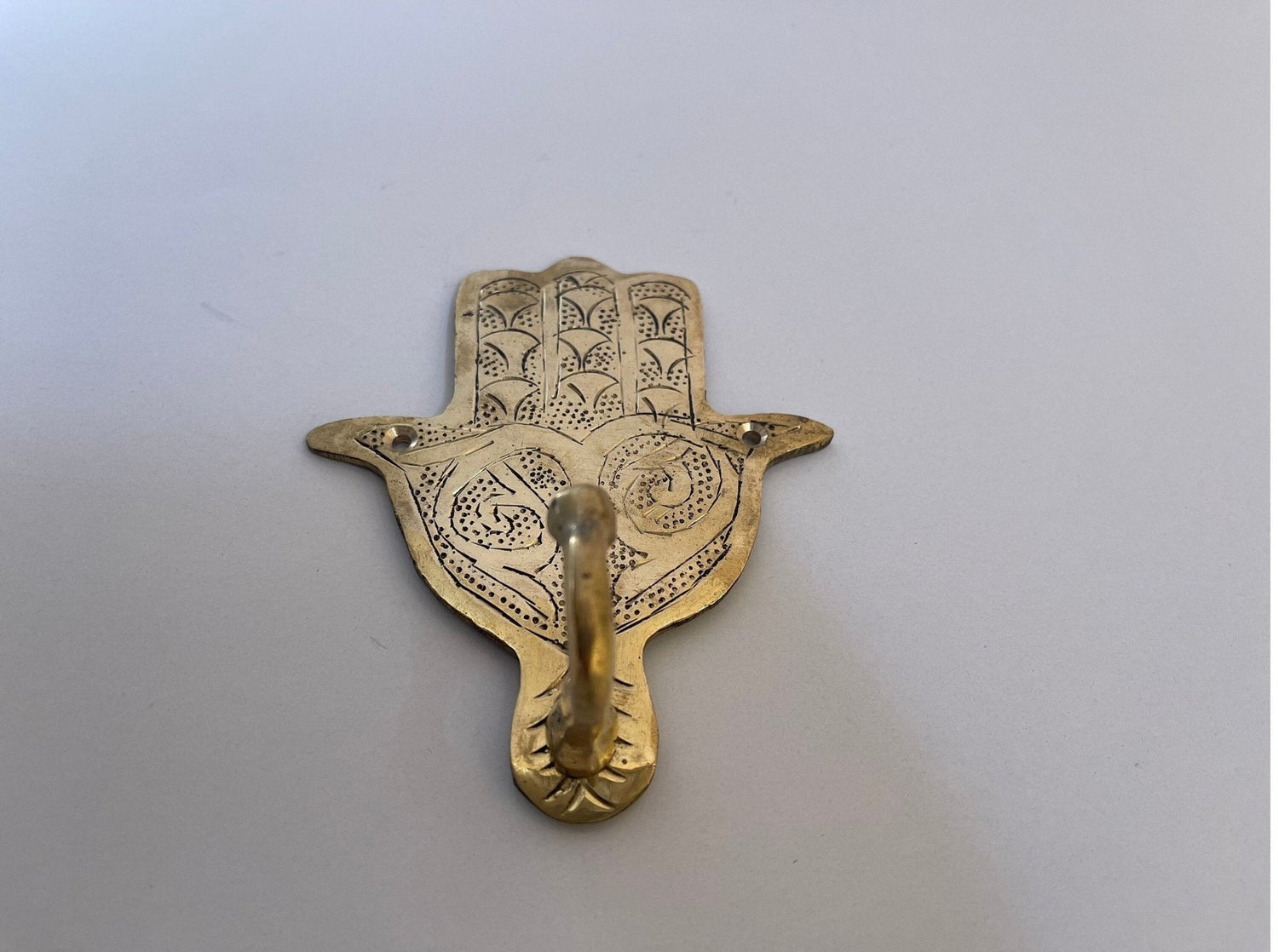 Hand-Engraved Solid Brass Hamsa Wall Hook - Unlacquered Coat Hanger