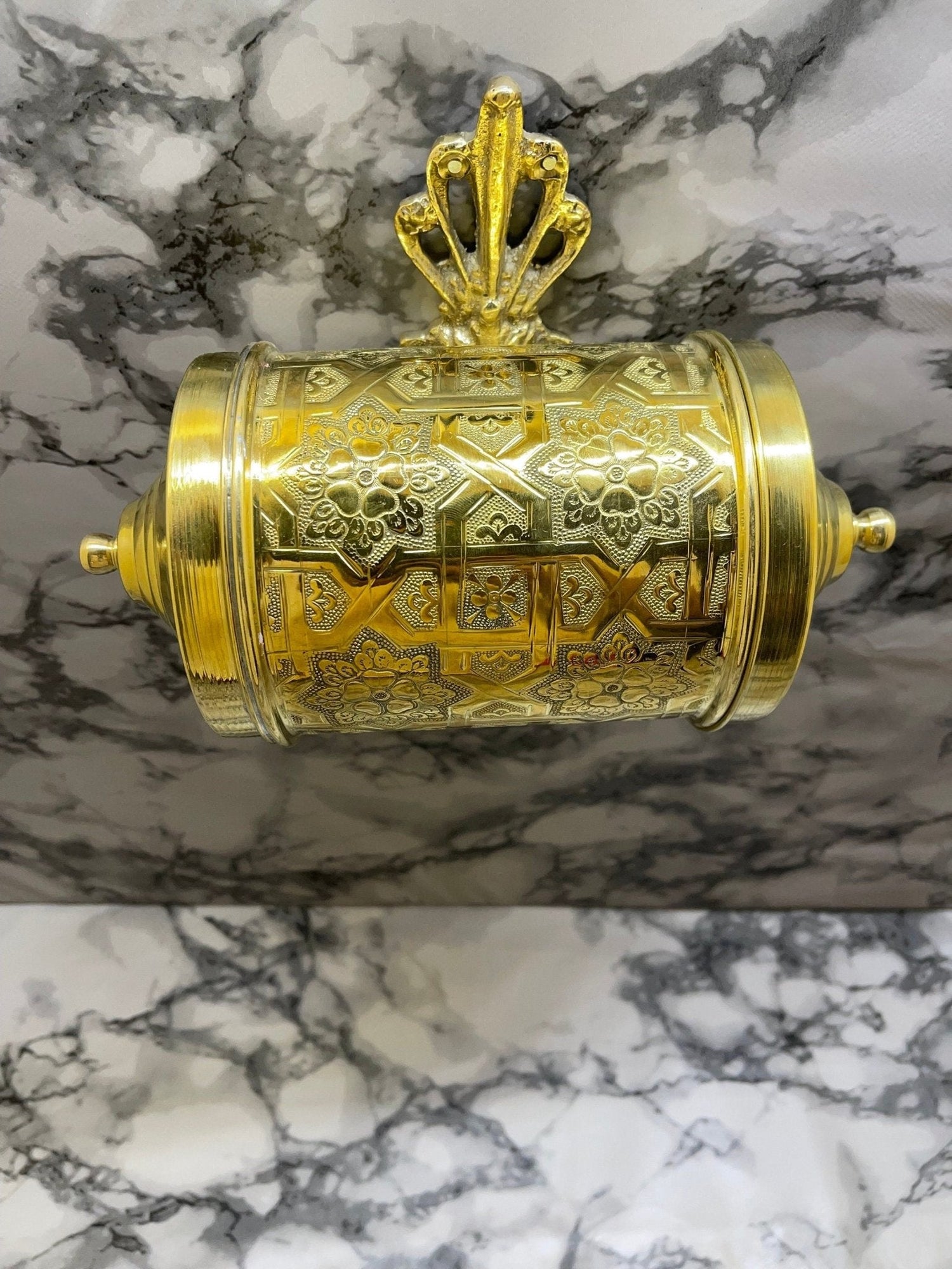 Hand-Engraved Solid Brass Tissue Holder - Unlacquered Bathroom Accessory