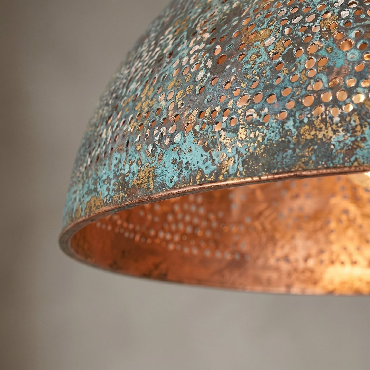 Hand-Hammered Blue Patina Copper Pendant Light