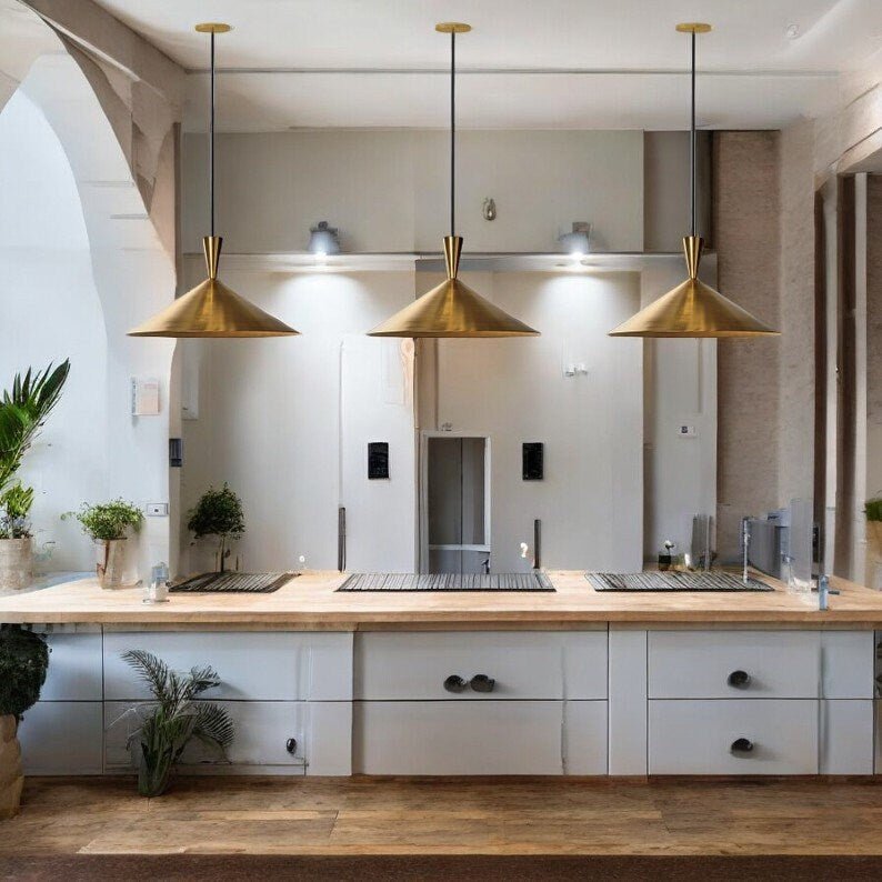 Hand-Hammered Brass Dome Pendant Light - Kitchen Island Fixture