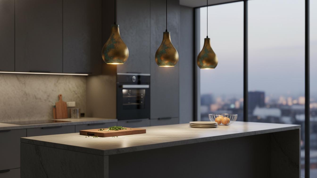 Hand-Hammered Brass Teardrop Pendant - Verdigris Patina Ceiling Lamp