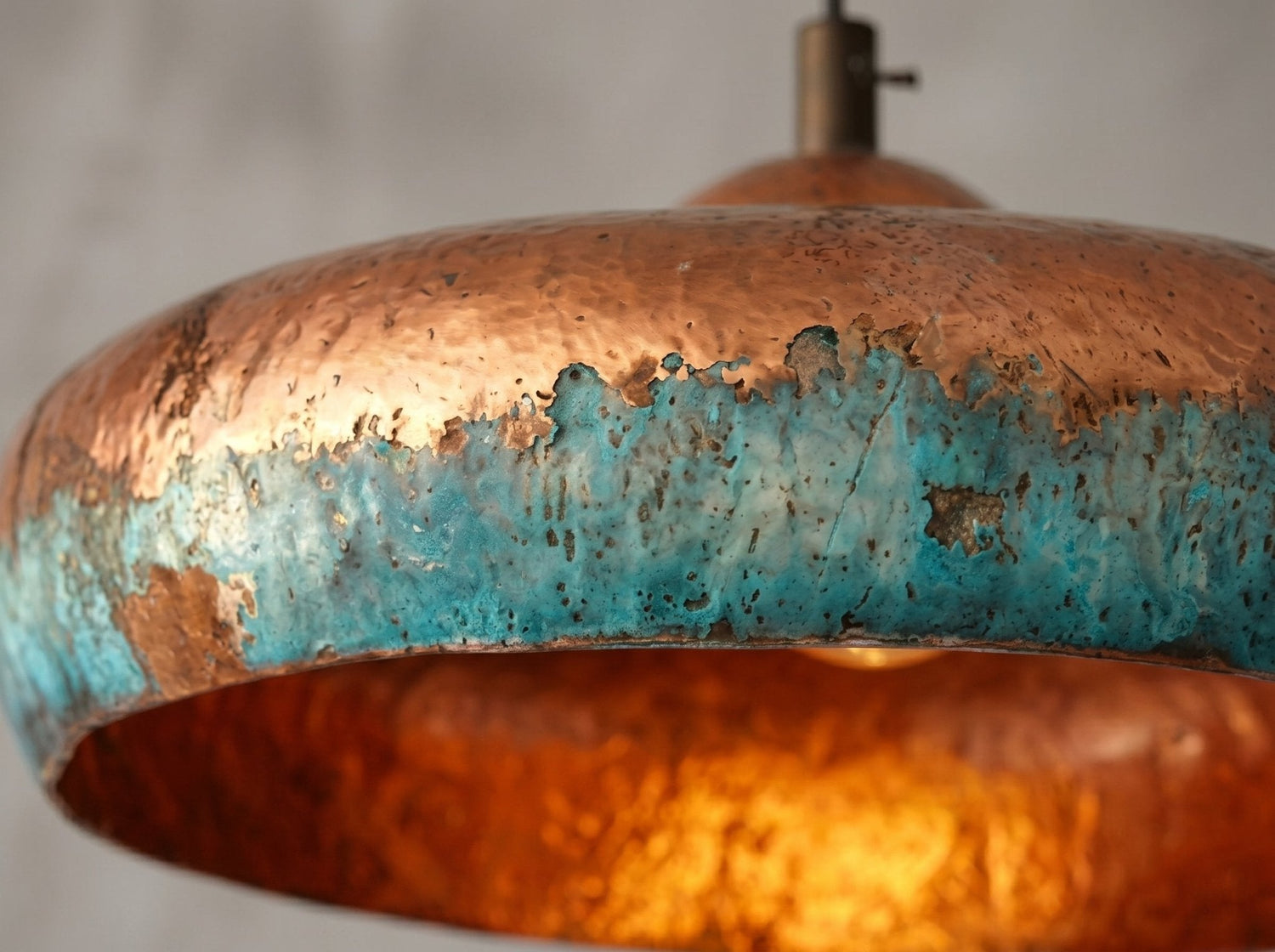 Hand-Hammered Copper Dome Pendant Light - Blue Patina Finish