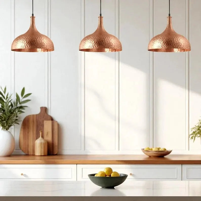 Hand-Hammered Copper Pendant Light - Vintage Farmhouse Light Fixture