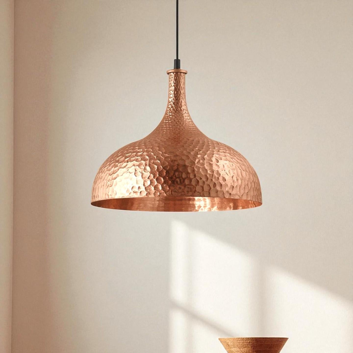 Hand-Hammered Copper Pendant Light: Vintage Farmhouse Light Fixture