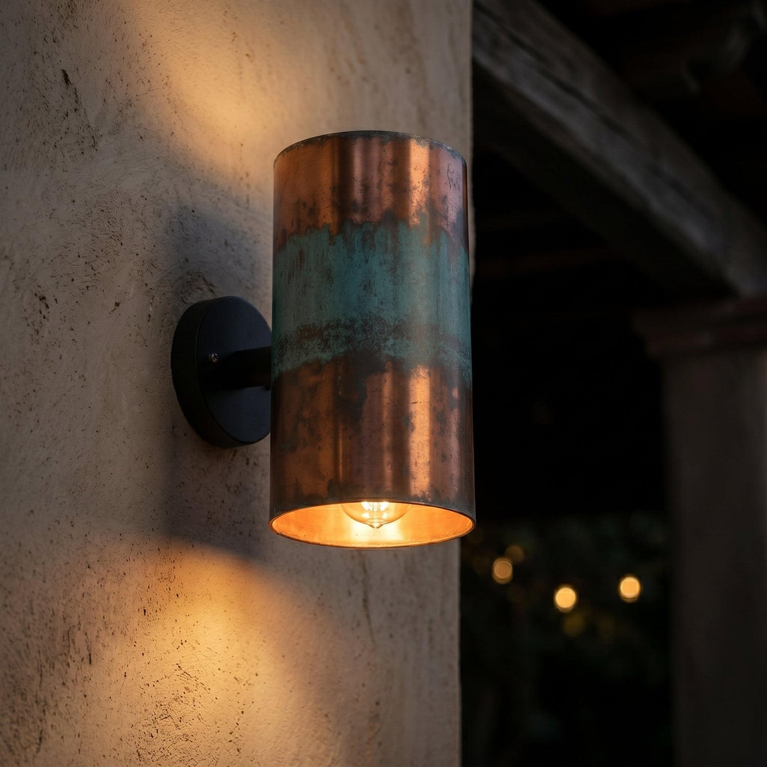 Hand-Hammered Copper Wall Sconce - Cylindrical Patina Design