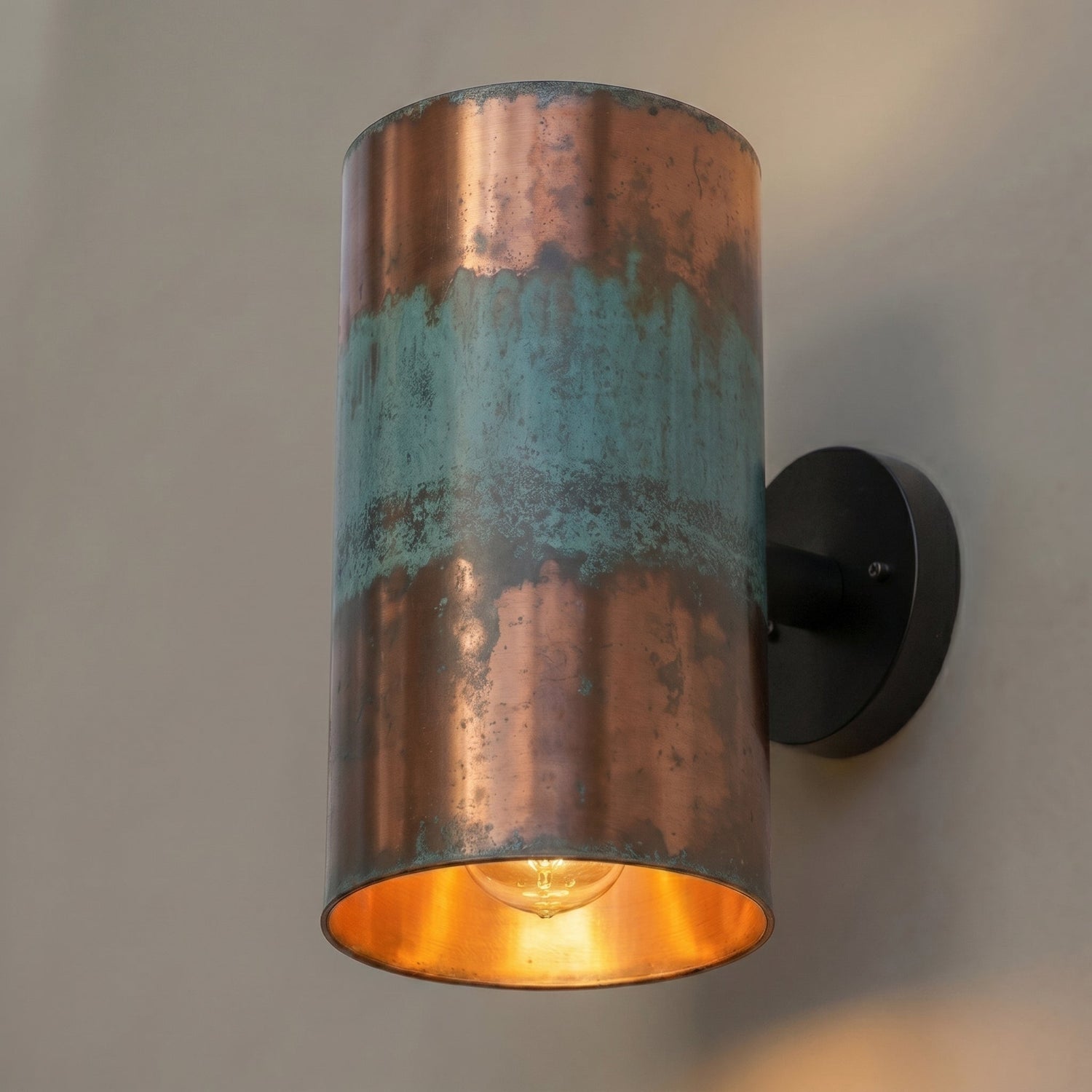 Hand-Hammered Copper Wall Sconce - Cylindrical Patina Design