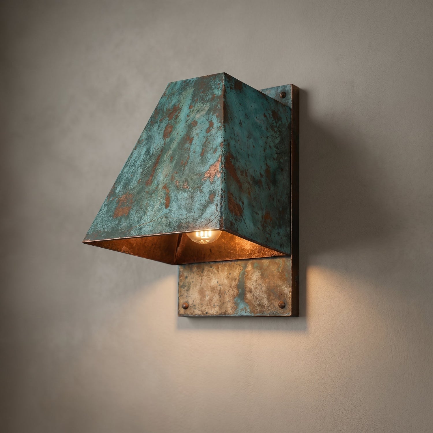 Hand-Hammered Oxidized Copper Wall Sconce - Blue-Green Patina