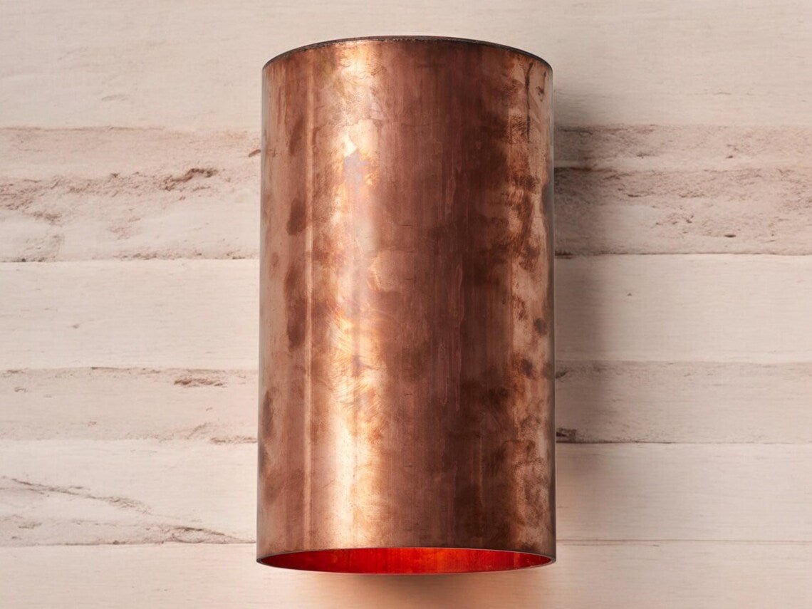 Hand-Hammered Raw Copper Wall Sconce - Minimalist Cylindrical Outdoor Light