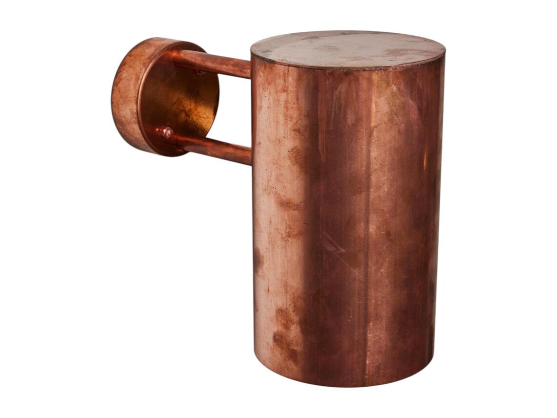 Hand-Hammered Raw Copper Wall Sconce - Minimalist Cylindrical Outdoor Light