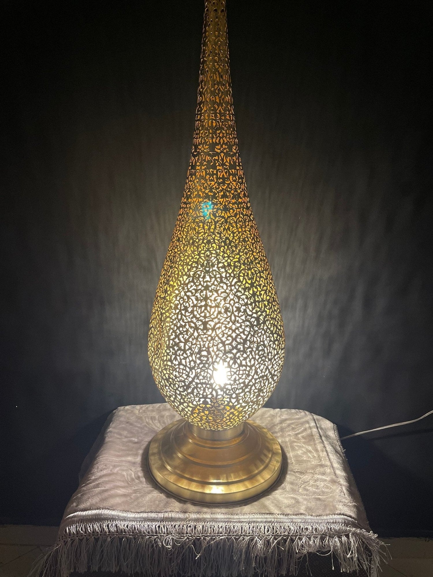 Hand-Pierced Solid Brass Floor Lamp - Unlacquered Freestanding Light