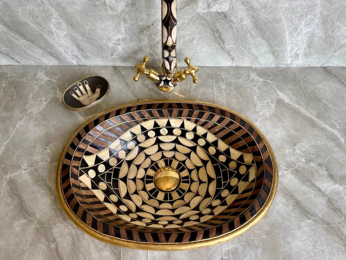 Hand-Studded Brass Sink & Faucet Set -
