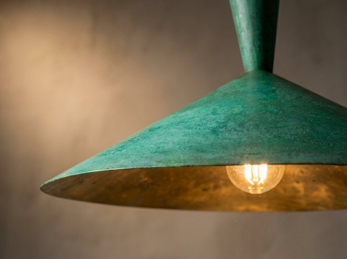 Handcrafted Brass Dome Pendant Light - Green Patina Ceiling Lamp