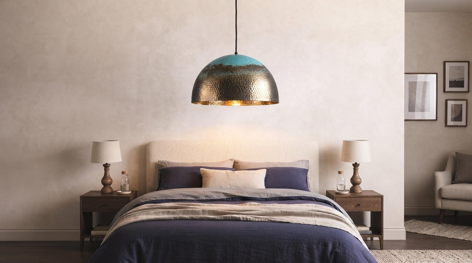 Handcrafted Brass Lamp, Verdigris Bronze Pendant Light, Gold Dome Chandelier, Mid Century Modern Ceiling Lighting, Rustic Farmhouse Decor