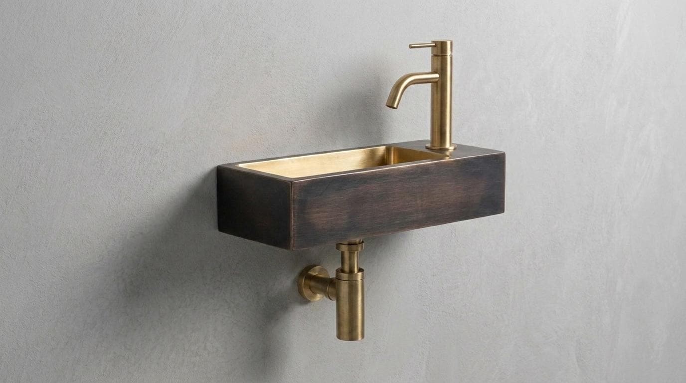 Handcrafted Brass Sink, Oil Rubbed Wall Mounted Floating Basin, Smooth Rectangular Washbasin, Metal Vanity, Dark Brass Bathroom Wash Sinks