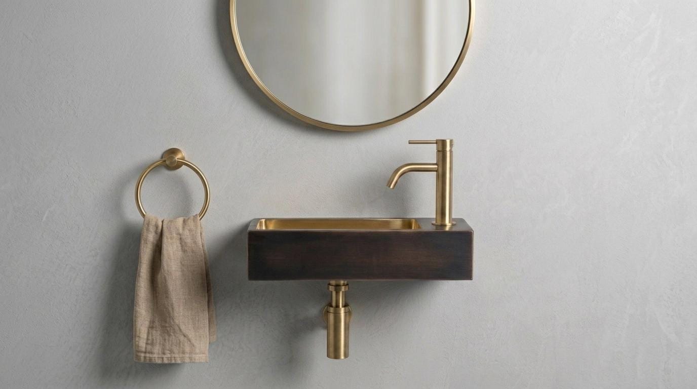 Handcrafted Brass Sink, Oil Rubbed Wall Mounted Floating Basin, Smooth Rectangular Washbasin, Metal Vanity, Dark Brass Bathroom Wash Sinks