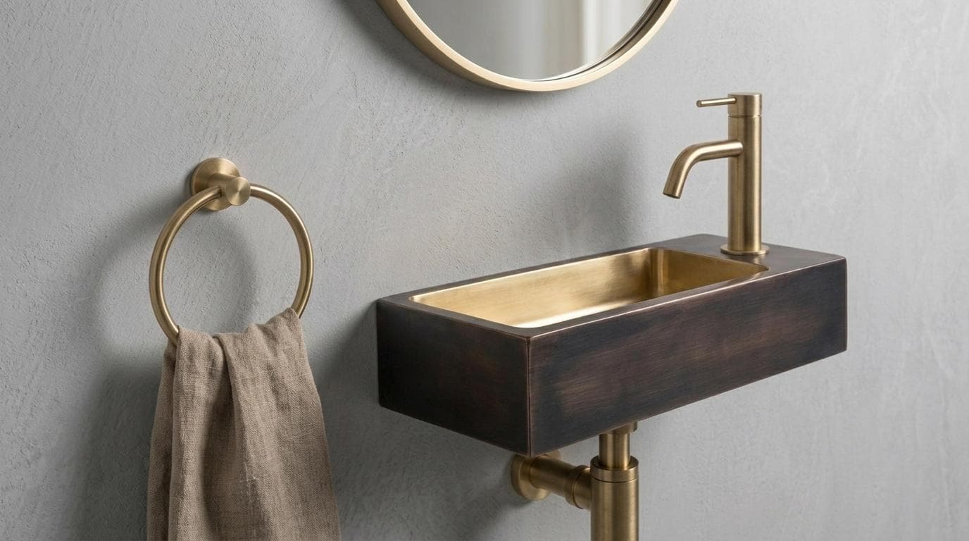 Handcrafted Brass Sink, Oil Rubbed Wall Mounted Floating Basin, Smooth Rectangular Washbasin, Metal Vanity, Dark Brass Bathroom Wash Sinks