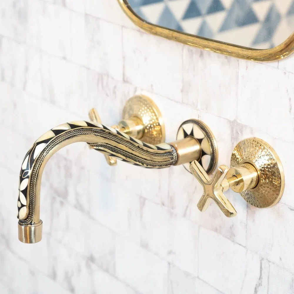 Handcrafted Copper and Brass Wall Mounted Bathroom Faucet for Luxury Homes