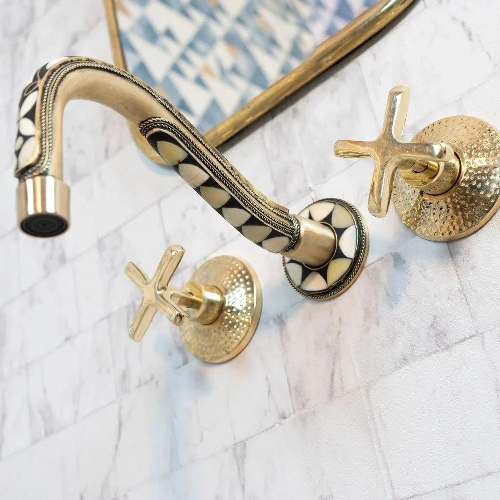 Handcrafted Copper and Brass Wall Mounted Bathroom Faucet for Luxury Homes