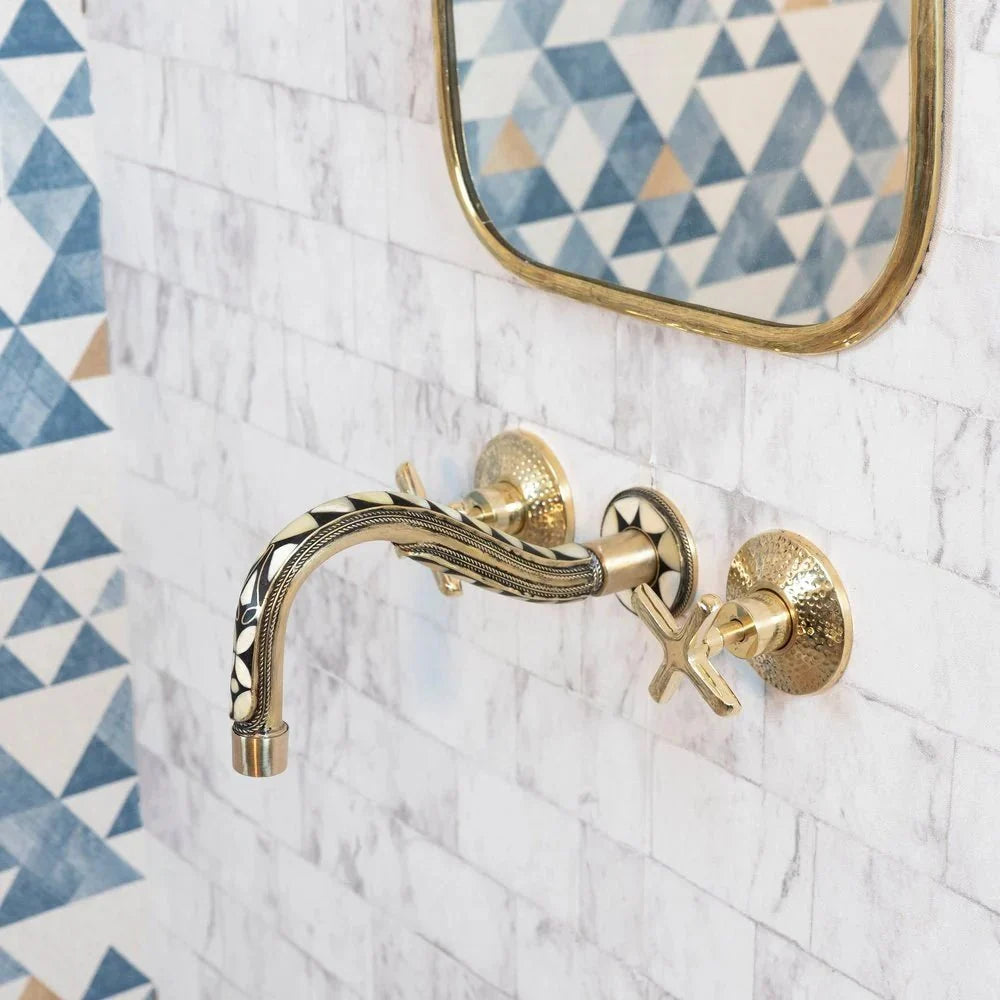 Handcrafted Copper and Brass Wall Mounted Bathroom Faucet for Luxury Homes