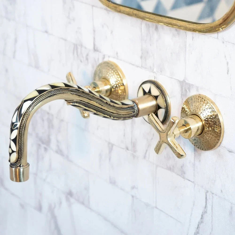 Handcrafted Copper and Brass Wall Mounted Bathroom Faucet for Luxury Homes