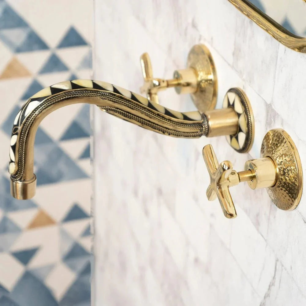 Handcrafted Copper and Brass Wall Mounted Bathroom Faucet for Luxury Homes