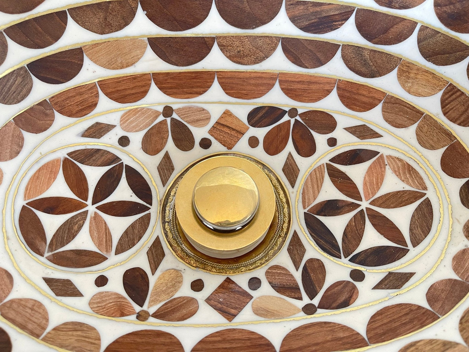 Handcrafted Drop In Bathroom Sink - Oval Brass & Wood Vanity Basin