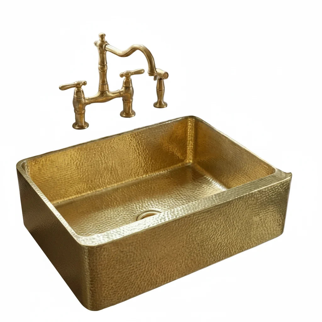 Handcrafted Hammered Brass Apron-Front Farmhouse Kitchen Sink