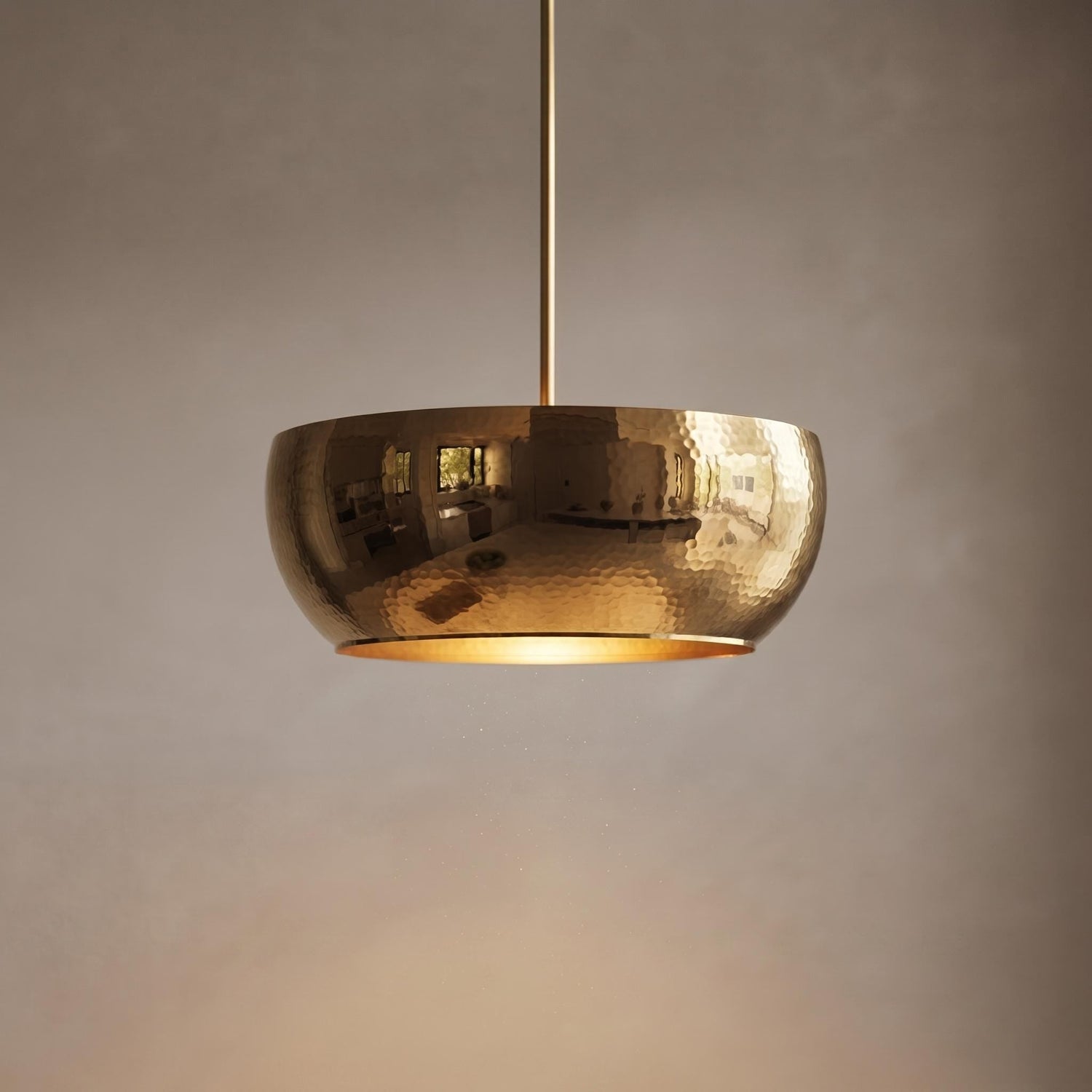 Handcrafted Hammered Brass Bowl Pendant Light | Modern Luxury Hanging Ceiling Lamp | Minimalist Kitchen Island Light Fixture
