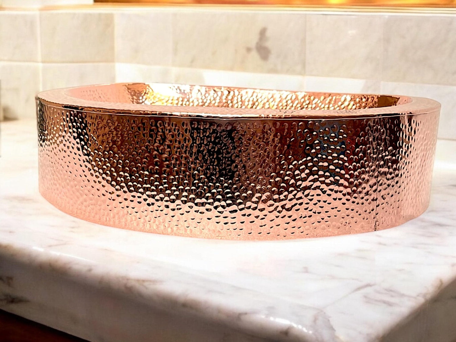 Handcrafted Hammered Copper Vessel Sink - Modern Bathroom Vanity Basin