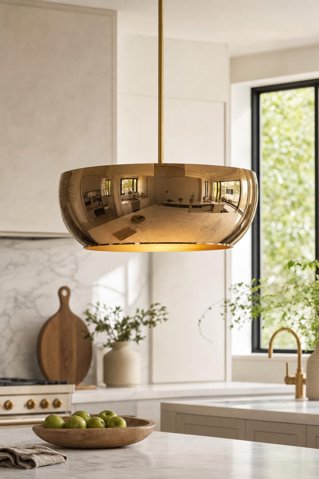 Handcrafted polished Brass Bowl Pendant Light | Modern Luxury Hanging Ceiling Lamp | Minimalist Kitchen Island Light Fixture