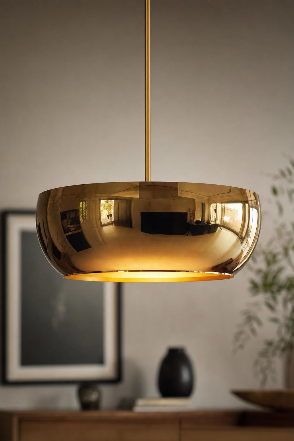 Handcrafted polished Brass Bowl Pendant Light | Modern Luxury Hanging Ceiling Lamp | Minimalist Kitchen Island Light Fixture