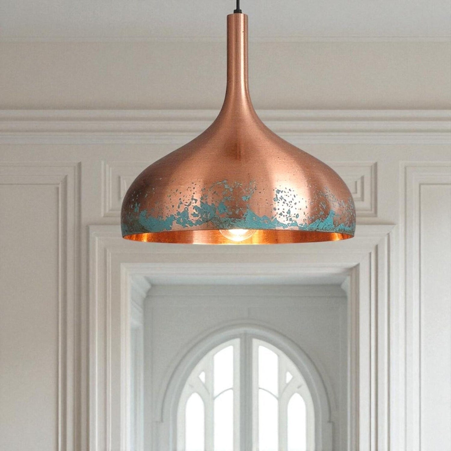 Handcrafted Teardrop Copper Pendant Light - Natural Green Patina