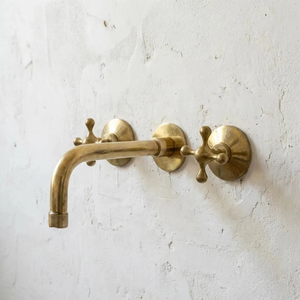 Handcrafted Brass Wall Mounted Vanity Faucet for Bathroom