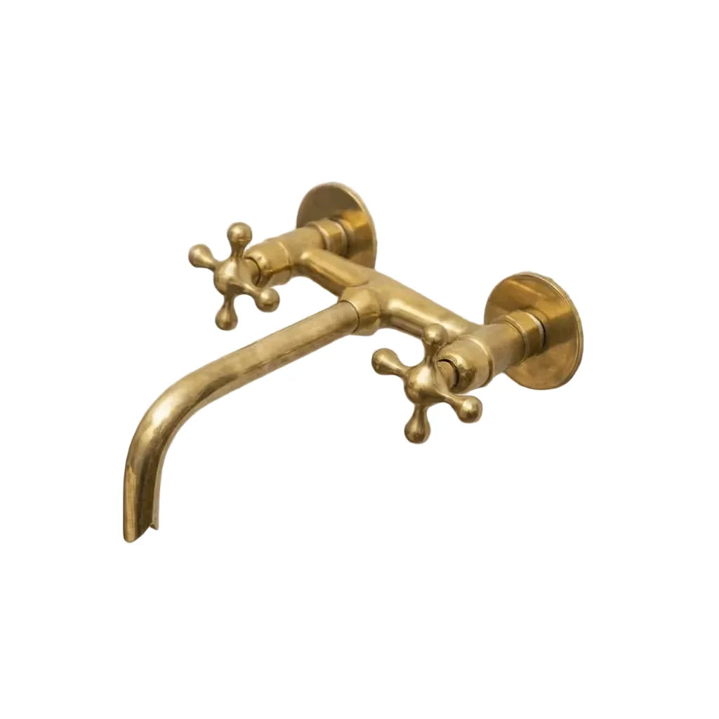 Handcrafted Brass Wall-Mounted Tub Filler with Cross Handles