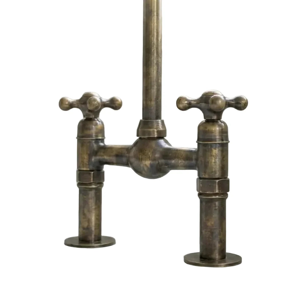 Handmade Antique Brass Gooseneck Bridge Kitchen Faucet