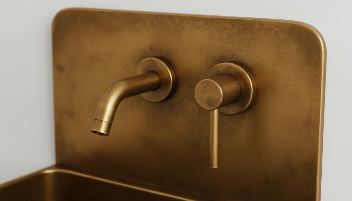Handmade Antique Brass Wall Mounted Bathroom Sink, Rustic Vintage Basin with a hot and cold water Faucet Option & P-Trap