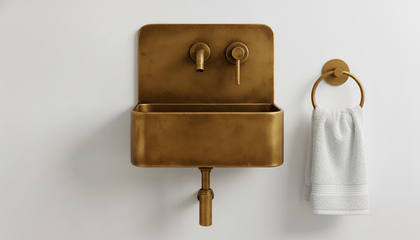 Handmade Antique Brass Wall Mounted Bathroom Sink, Rustic Vintage Basin with a hot and cold water Faucet Option & P-Trap