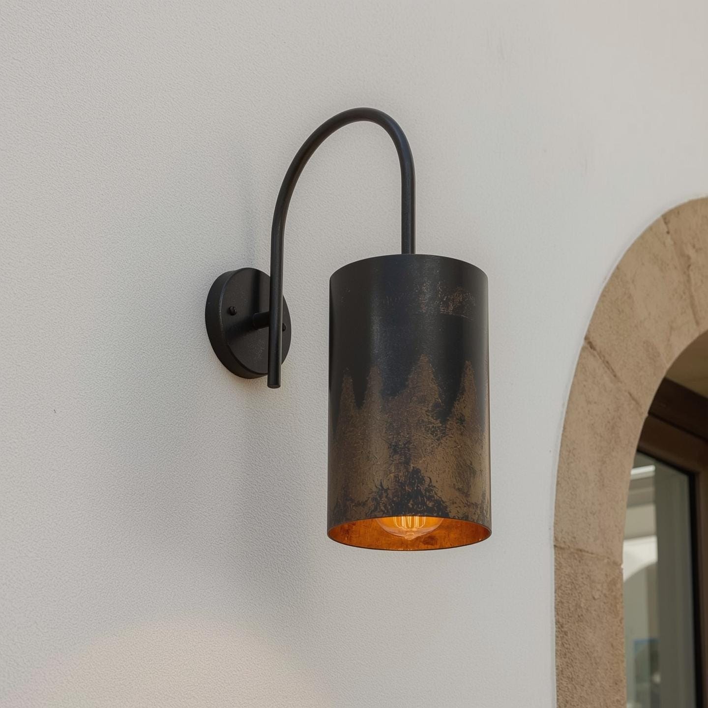 Handmade Black Patina Wall Sconce: Rustic Copper Interior Light