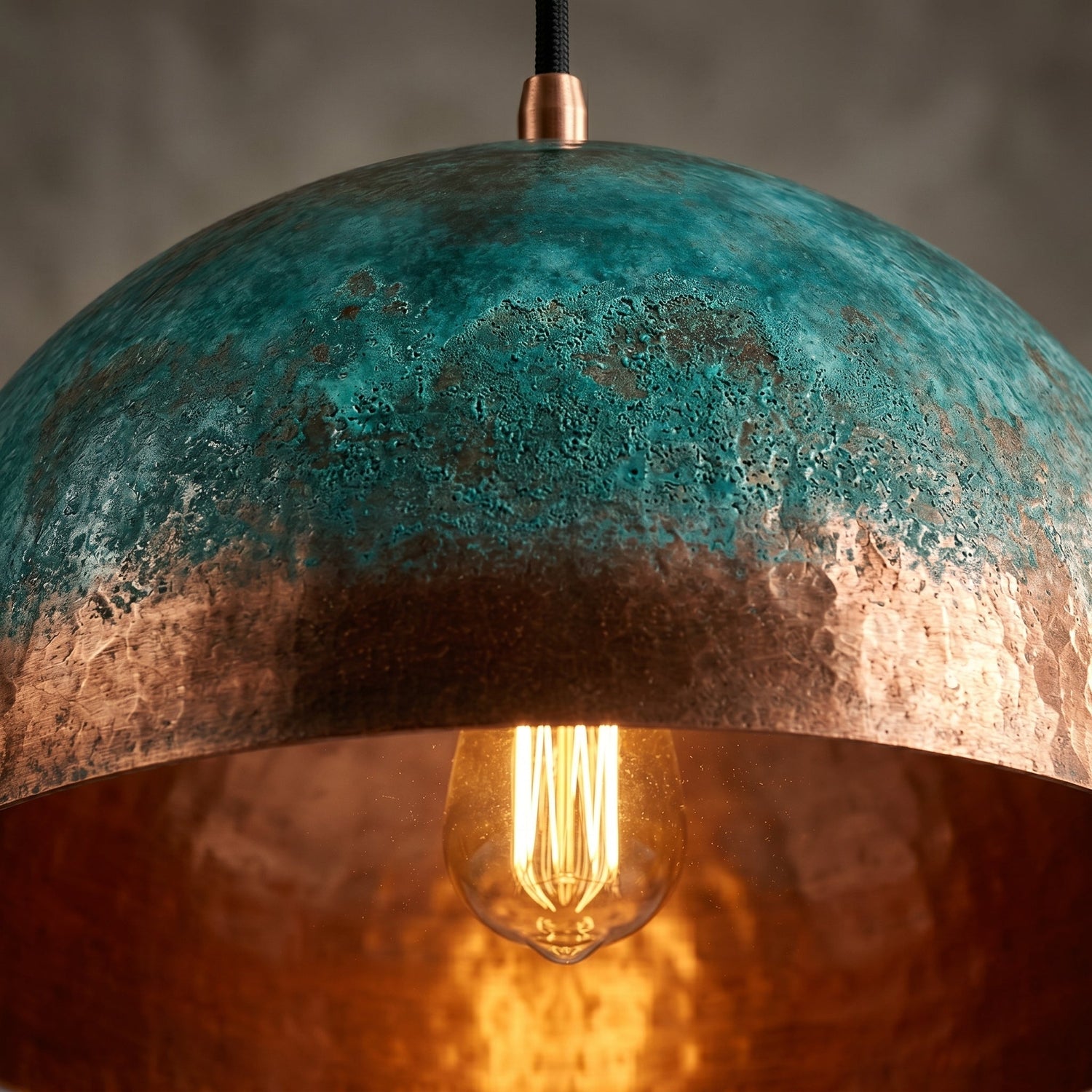 Handmade Blue Patina Copper Dome Pendant Light - Rustic Chandelier