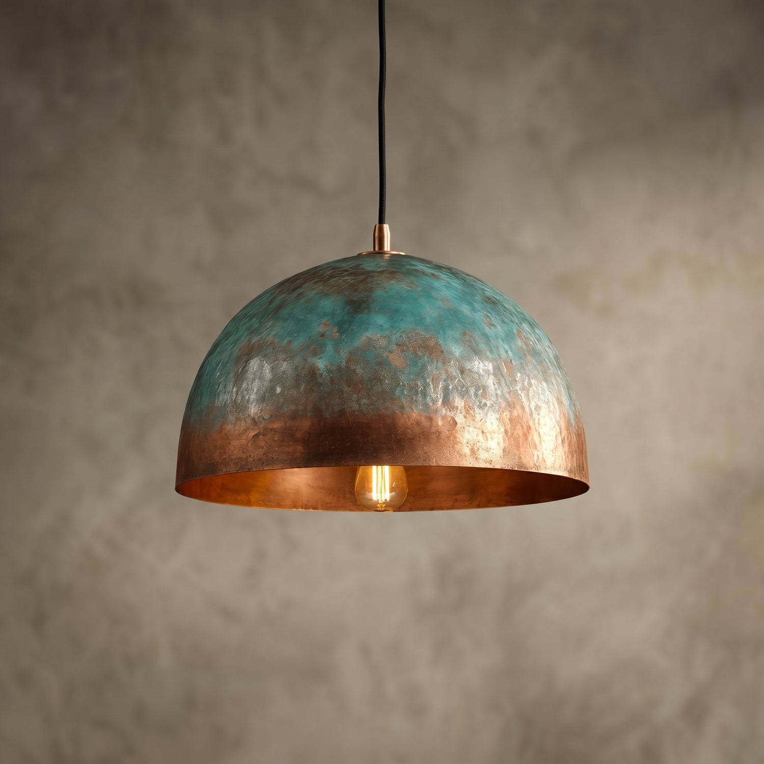 Handmade Blue Patina Copper Dome Pendant Light - Rustic Chandelier