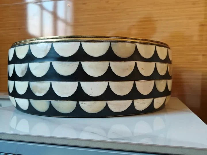 Handmade Brass Vessel Sink with Inlay Decorative Round Basin