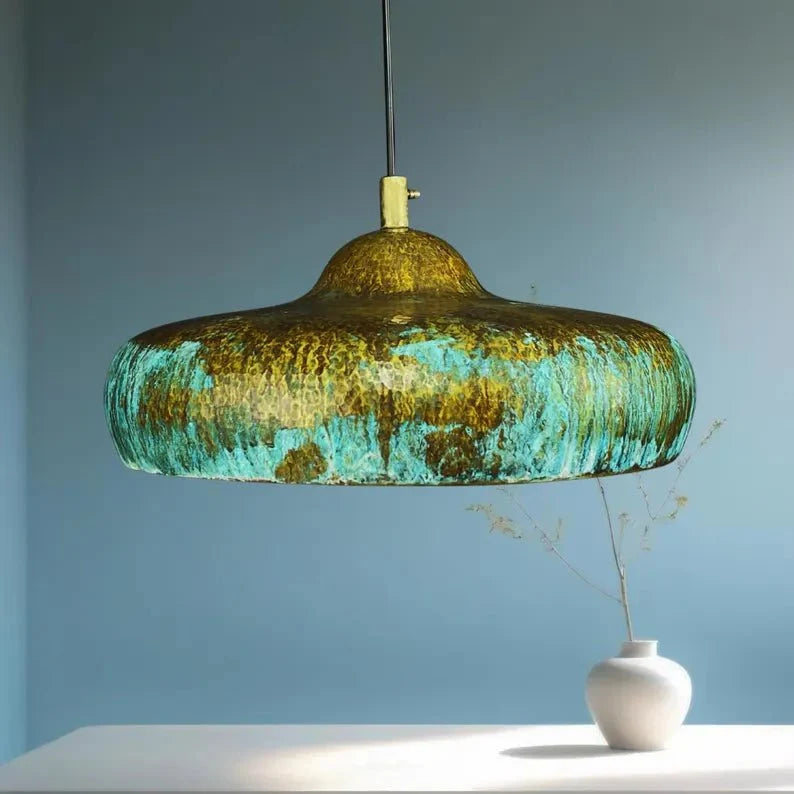 Handmade Copper Dome Lamp with Green Patina – Rustic Artisan Lighting