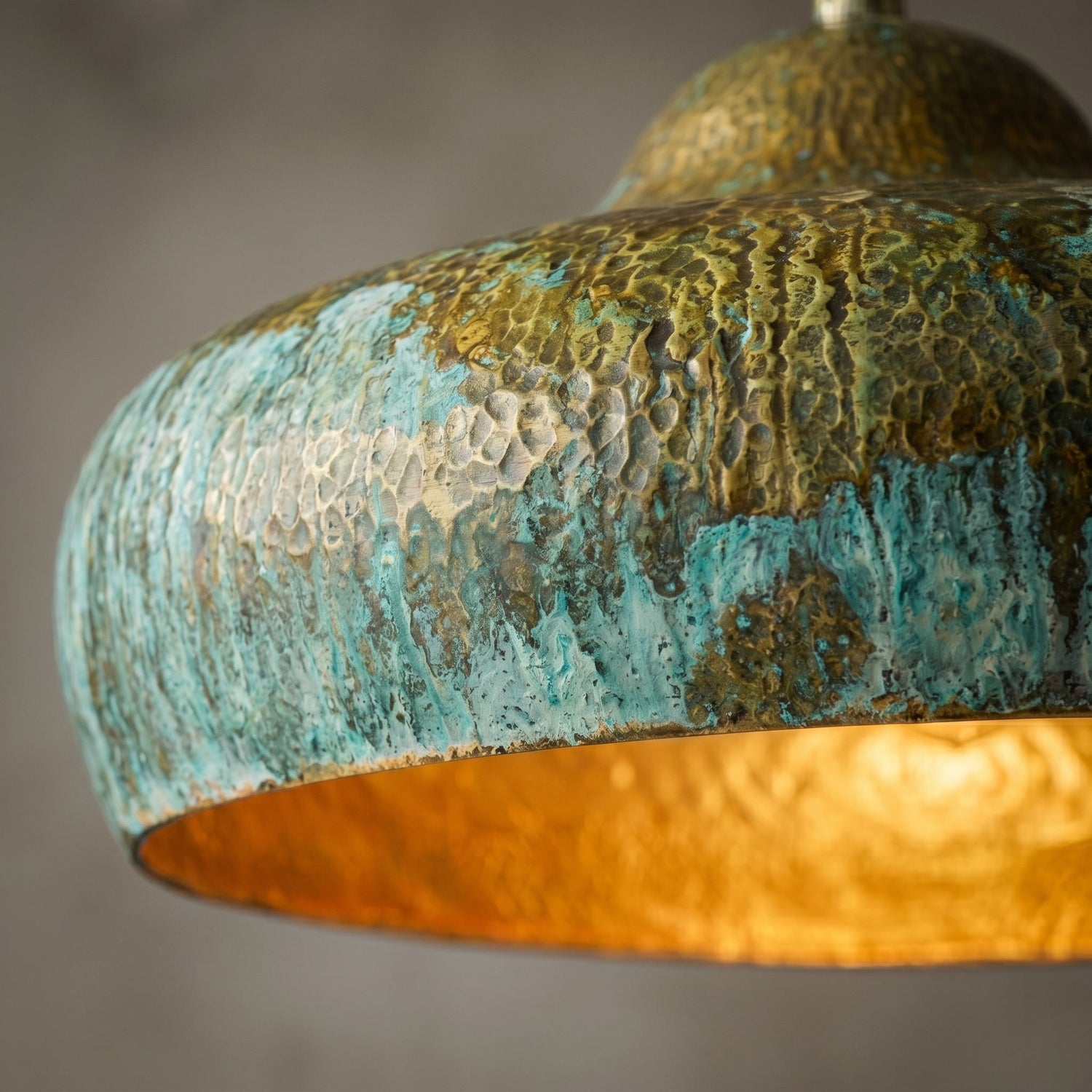 Handmade Copper Dome Lamp with Green Patina – Rustic Artisan Lighting